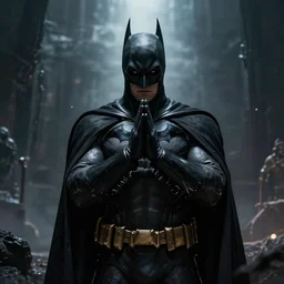 occult batman praying to god in dream like battlefield, ultra sharp, extreme details