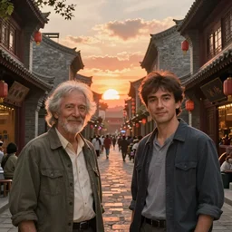 craig mullins and ghibli digital art of chinatown street, sunset alley, in the bustling ancient chinese city, the god of erlang yang jian came from a distance, unreal engine, hyper realism, realistic shading, cinematic composition, realistic render, octane render, detailed textures, photorealistic, wide shot