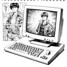 commodore 6 4 and a monitor, cyberpunk 2 0 2 0 manual, by steampoweredmikej, by tim bradstreet, inktober, ink drawing, black and white, coloring pages, manga, highly detailed