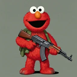 Elmo holding an AK47