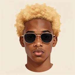 a cool freckle-faced black dude wearing shades with a golden afro, muted colors, matte print, pastel colors, 2d, ultra highly detailed, smooth, sharp focus, digital art, digital painting, fan art, elegant, artstation, head is centered, by Ilya Kuvshinov