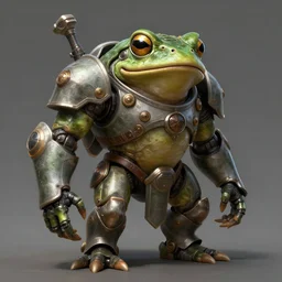 a medieval frog mecha suit, diffuse lighting, fantasy, highly detailed, photorealistic, digital painting, artstation, illustration, concept art, smooth, sharp focus, in the style of tom bagshaw