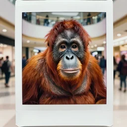 super awesome head to shoulder portrait colored polaroid film photograph of an orangutan in a mall wearing aviator shades. super resolution. surreal. extremely detailed. polaroid 6 0 0 film. by annie leibovitz and richard avedon