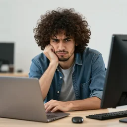 an annoyed curly - haired persian guy programmer - n 9