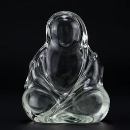a glass statue made of curves against a black background. no light