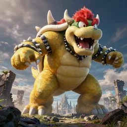 gigantic bowser roaring into the sky, silent Hill, ruined kingdom, horror, cryengine