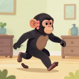 a monkey with a lava body running around a room