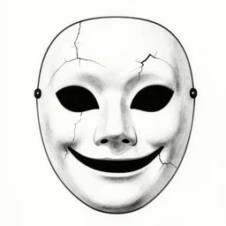 an ink drawing of cracked white mask, scary smile, deviant art, artgerm