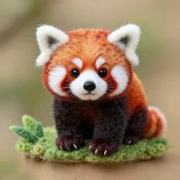 a red panda needle felted, needle felting art.