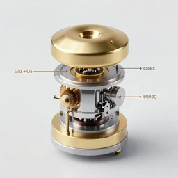 exploded technical diagram of a machine that transmutes climate anxiety into gold. highly detailed, vector drawing, very very precise, mechanical diagram, technical manual, 8 k, high resolution scan