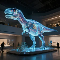 futuristic museum holographic dinosaur exhibit, highly detailed, 4k, HDR, award-winning, artstation, octane render