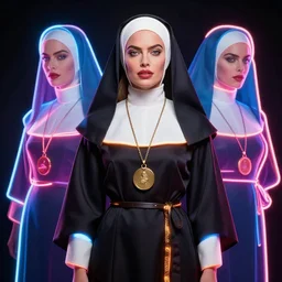 3 d neon art of margot robbie dressed as a nun, hyper detailed, award winning