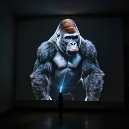 laser projection of adult gorilla : : three dimensional, depth : : dark room
