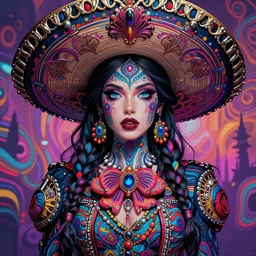 hyper detailed ultra sharp mexican sugar trance girl. trending on artstation, vibrant aesthetic, bloodwave, colorful, psychedelic, ornate, intricate, digital painting, concept art, smooth, sharp focus, illustration, art by artgerm and greg rutkowski and h. r. giger, 8 k