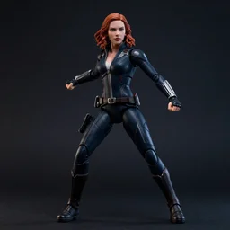action figure of Black Widow Scarlett Johansson in a dynamic pose, full subject in frame, deep color, low key lighting, cinematic lighting, artstation trending,