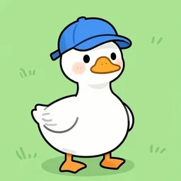 cartoon of a short goose wearing a blue baseball cap