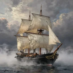 the flying dutchman emerges from the fog, torn sails, atmospheric lighting, intricate painting by greg rutkowski, rhads, ferdinand knab, makoto shinkai lois van baarle, ilya kuvshinov, ruan jia, tom bagshaw