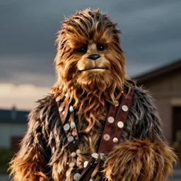 photographic portrait of chewbacca suffering from male pattern baldness, cinematic photography, 35mm, evening light