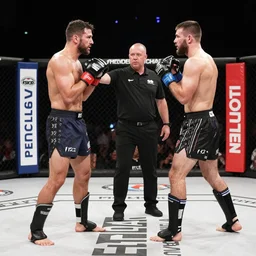 Coach Belichick fighting coach Tomlin in a mixed martial arts championship match