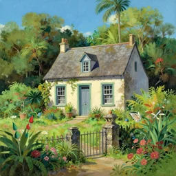 a typical house in a creole garden from reunion island painting by anton fadeev and studio ghibli, trending on artstation
