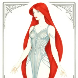 a space goddess with red hair in style of milo manara, hr giger, jack kirby, art deco
