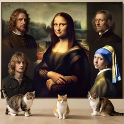 a cat, dmitry spiros, leonardo da vinci, jacques - louis david, johannes vermeer, 8 k, wide angle, trending on artstation,
