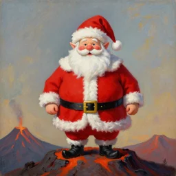 Portrait Portrait of Santa Claus the Rotund Elf emerging from his signature red outfit whilst standing atop volcano greg rutkowski dan witz paul klee andrew wyeth tom bagshaw stanton feng bastien lecouffe-deharme tombow oil painting