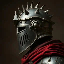 side - view portrait of a knight, kaldor helmet, some spikes on top, cranium face