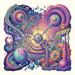 a psychedelic realm where the laws of reality are breaking down and showing the underlying mechanisms of existence, four dimensional illustration by wlop lisa frank greg rutkowski bob ross