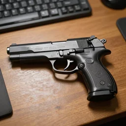 a photo of a gun on a desk