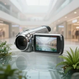 Beautiful cameraphone 2000s, soft liminal Photograph of foggy mall with water on the floor plants growing