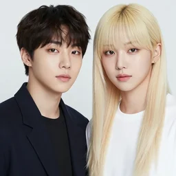 gorgeous blonde rina and handsome cute beautiful young man named shadow taehyung in his 2 0 s with short dark hair and danny devito holding a teacup with matcha by ayami kojima, van gogh, alphonse mucha, artstation, digital art