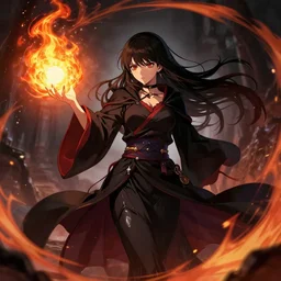 Sakimichan official art, trending on Artstation : the black sorceress casting a fire ball