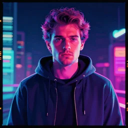 christopher lloyd in hoodie, portrait, vaporwave, synthwave, neon, vector graphics, cinematic, volumetric lighting, f 8 aperture, cinematic eastman 5 3 8 4 film, photorealistic