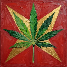 Marijuana smoke Painting by Sachin Teng, asymmetrical, Organic Painting , Matte Painting, Red, Gold, Green, geometric shapes, hard edges, graffiti, street art,:2 by Sachin Teng:4