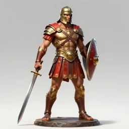 artstation concept art portrait of a roman soldier themed muscular superhero in battle, sword and shield, realistic sculpture render, detailed, photorealistic painting, red and gold design, greg rutkowski and ruan jia, octane render,
