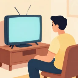 an illustration of a man watching television, superflat art style