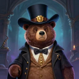 magical,Bear with a Mafia Hat , fantasy concept art by J.Dickenson and Greg Rutkowski