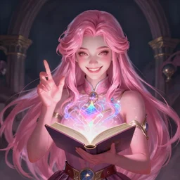 character concept portrait of an attractive young smiling Spanish wizard with pink skin conjuring a love spell, a floating iridescent spell book in the center, intricate, elegant, digital painting, concept art, smooth, sharp focus, illustration, from Metal Gear, by Ruan Jia and Mandy Jurgens and William-Adolphe Bouguereau, Artgerm