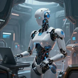 highly detailed digital painting of sci-fi futuristic AI robotic world supervisor Trending on Artstation HQ, 4K, UHD, High quality