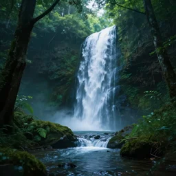 waterfall in the forest fantasy art pandora style nature glowing