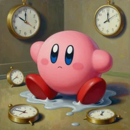 painting of melting nintendo character kirby, kirby, poyo, clocks, surealist, oil painting, 8 k, art by salvador dali, art by masahiro sakurai