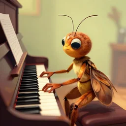 jiminy cricket playing a piano like a human, digital art, artstation