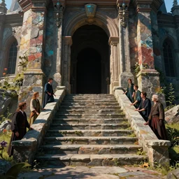 stone steps fantasy leading do a dark portal, artstation by emilia dziubak, will terry, greg olsen, chris mars, ann long, and mark brooks, edward hopper dramatic, fairytale,, architecture, colorful clear sharp focus