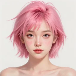 portrait of a young woman with a heart - shaped face and short pink spiky hair, highly detailed, 8 k, digital paint