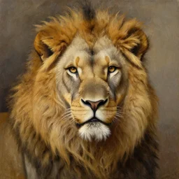 lion warrior , very textured detailed oil painting portrait by rembrandt