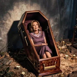 demonic nancy pelosi in a coffin