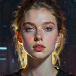 macro portrait of a synthwave style beautiful emale backlighting, sidelighting, futuristic, painting by greg rutkowski lois van baarle