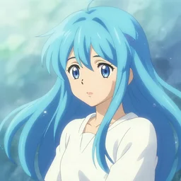 aqua from konosuba, painting, cool color palette, refreshing, soft lighting, by hayao myazaki, by wlop