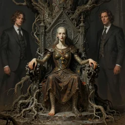 a beautiful digital illustration painting of a detailed gothic fantasy throne, tree roots by giorgio de chirico, and david rios ferreira. 8 k resolution trending on artstation concept art digital illustration